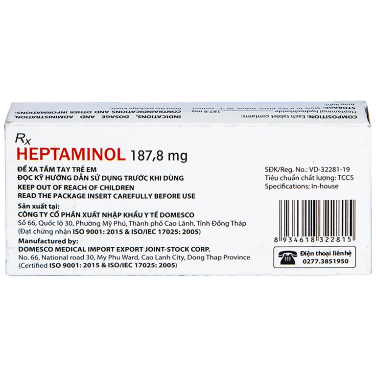 Thuốc Heptaminol 187,8mg điều trị triệu chứng trong hạ huyết áp tư thế (2 vỉ x 10 viên)