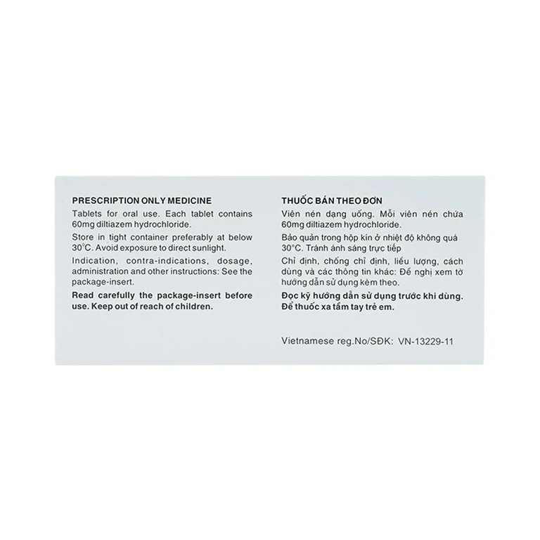 Thuốc Herbesser 60mg điều trị cao huyết áp vô căn, đau thắt ngực (10 vỉ x 10 viên)
