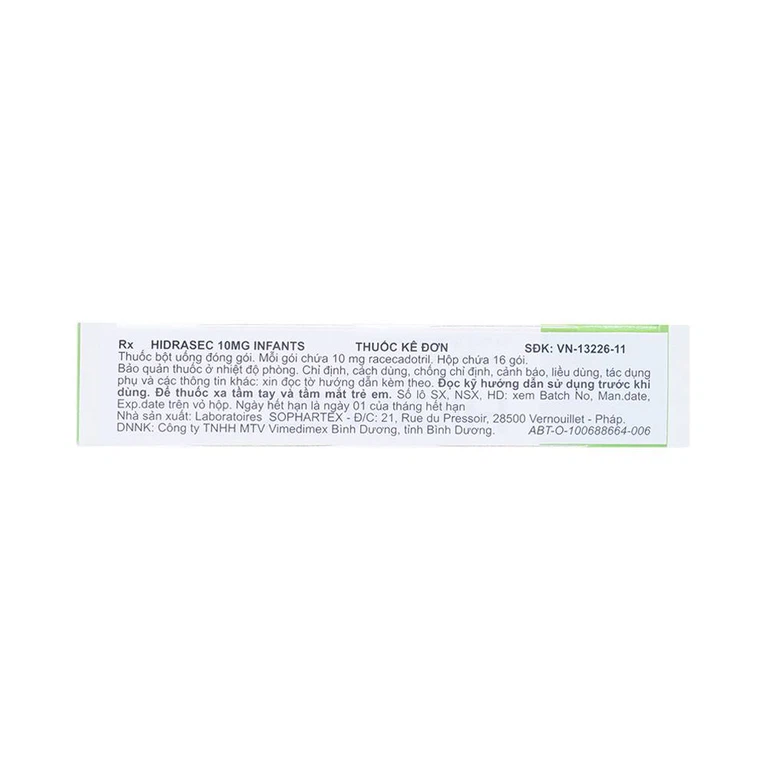 Thuốc bột Hidrasec 10mg điều trị tiêu chảy cấp ở trẻ (16 gói)