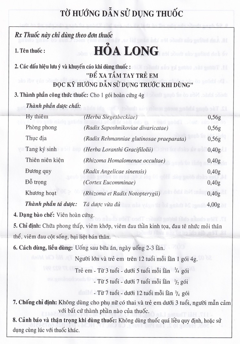 Thuốc Hỏa Long Bảo Long điều trị phong thấp, viêm khớp (10 gói x 4g)