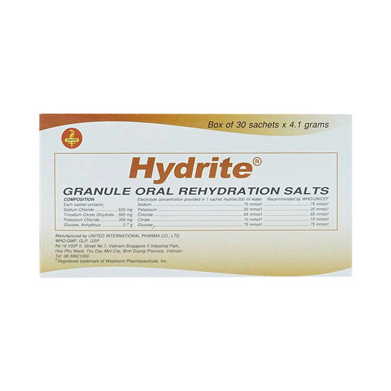 Bột bù muối nước bằng đường uống Hydrite điều trị mất nước do tiêu chảy (30 gói x 4.1g)