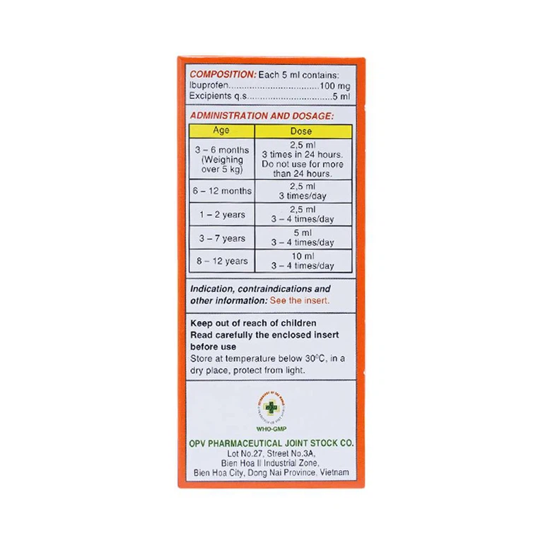 Thuốc Ibrafen OPV điều trị đau đầu, giảm sốt cho trẻ (60ml)