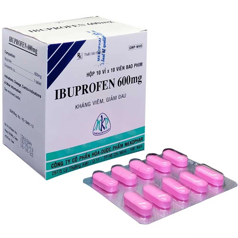 Thuốc Ibuprofen 600mg Mekophar kháng viêm, giảm đau đầu, đau bụng kinh, đau răng (10 vỉ x 10 viên)