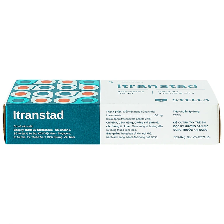 Thuốc Itranstad 100mg Stella điều trị nấm Candida ở miệng, họng, âm đạo, âm hộ (1 vỉ x 6 viên)