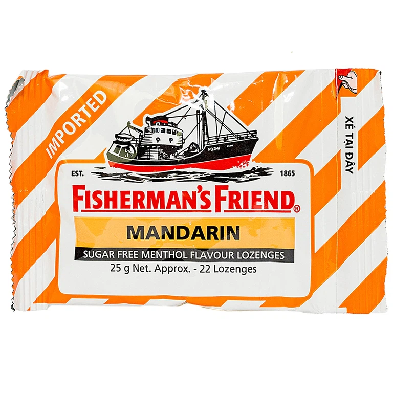 Kẹo con tàu Fisherman's Friend vị quýt thông cổ, mát họng, thông mũi (25g)