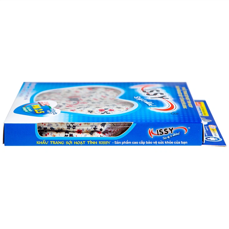 Khẩu trang sợi hoạt tính Kissy size M 3 lớp giúp lọc sạch không khí, ngăn bụi, khí ô nhiễm