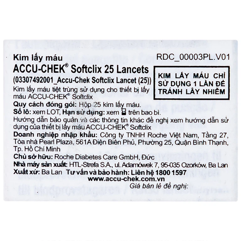 Kim lấy máu tiệt trùng Accu-Chek Softclix sử dụng cho thiết bị lấy máu Accu-Chek Softclix (25 cái)