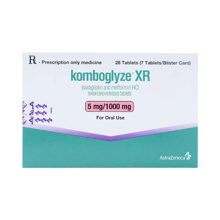 Viên nén Komboglyze XR 5mg/1000mg AstraZeneca hỗ trợ kiểm soát đường huyết (4 vỉ x 7 viên)