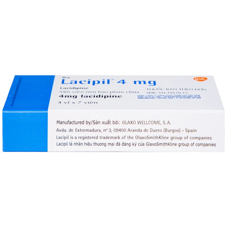 Viên nén Lacipil 4mg GSK điều trị tăng huyết áp (4 vỉ x 7 viên)