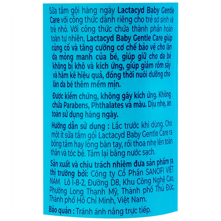 Sữa tắm gội Body And Hair Wash Gentle Care Lactacyd BB tăng cường bảo vệ làn da mỏng manh của bé (250ml)