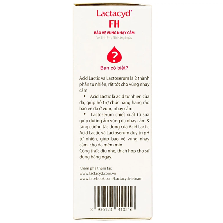 Dung dịch vệ sinh phụ nữ Lactacyd FH hỗ trợ làm sạch nhẹ nhàng vùng kín, ngăn nhiễm khuẩn (60ml)