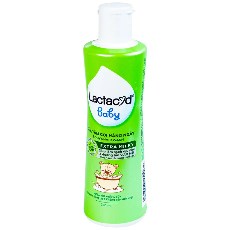 Sữa tắm gội hàng ngày Body And Hair Wash Lactacyd Baby Extra Milky sạch dịu nhẹ, dưỡng ẩm vượt trội (250ml)