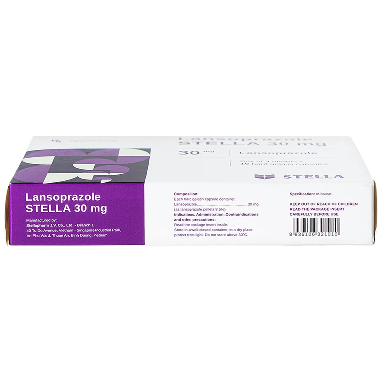 Viên nang cứng Lansoprazole Stella 30mg điều trị loét dạ dày, viêm thực quản (3 vỉ x 10 viên)