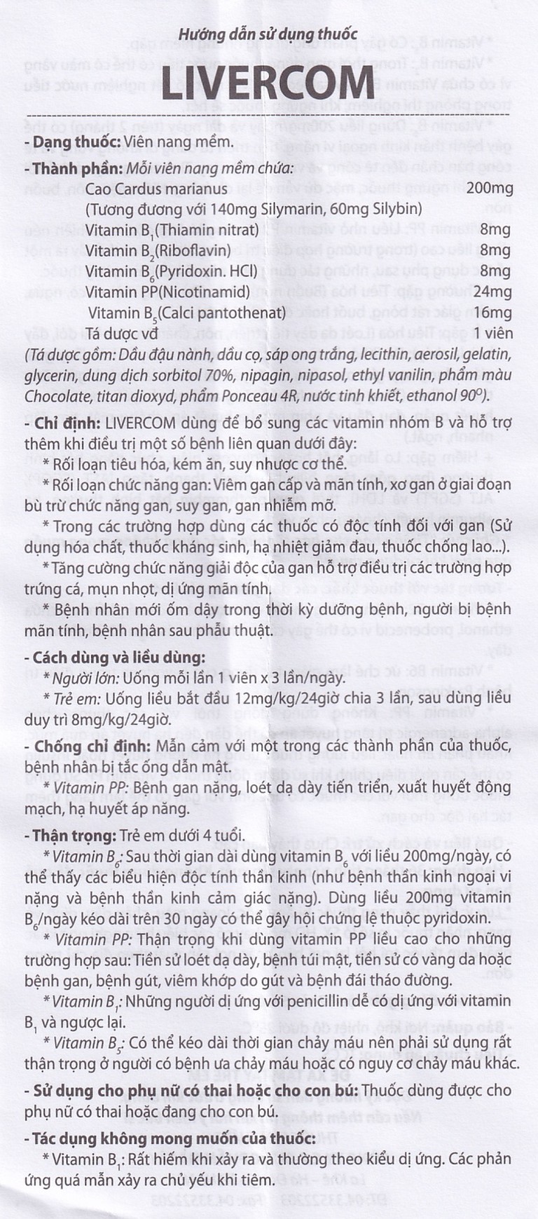 Viên nang mềm Livercom Hataphar bổ sung vitamin B và hỗ trợ điều trị rối loạn tiêu hóa (12 vỉ x 5 viên)