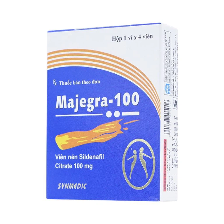 Viên nén Majegra-100 Synmedic điều trị tình trạng suy chức năng gây cương ở nam giới (1 vỉ x 4 viên)