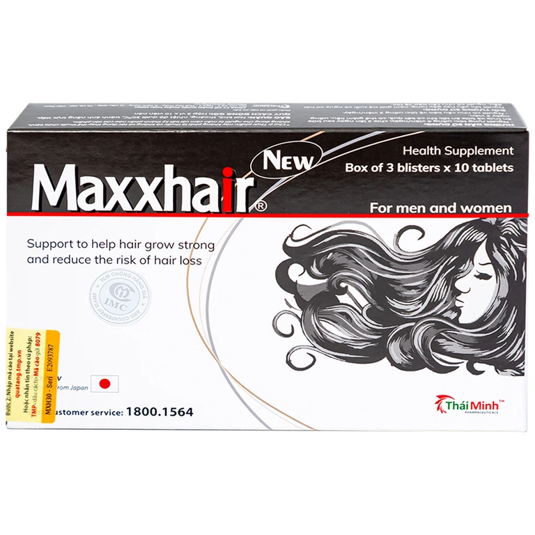 Viên uống Maxxhair New Thái Minh hỗ trợ tóc mọc chắc khỏe và giảm nguy cơ rụng tóc (3 vỉ x 10 viên)