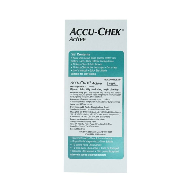 Máy đo đường huyết cầm tay Accu-Chek Active giúp kiểm tra lượng đường trong máu chính xác, nhanh chóng