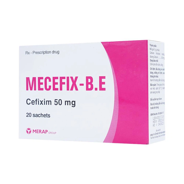 Cốm pha hỗn dịch uống Mecefix-B.E 50mg Merap điều trị viêm tai giữa, viêm xoang (20 gói)