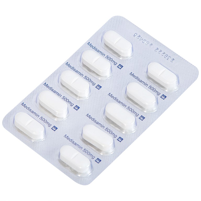 Thuốc Medisamin 500mg Mediplantex điều trị chảy máu ở bệnh ưa chảy máu, rong kinh (10 vỉ x 10 viên) 
