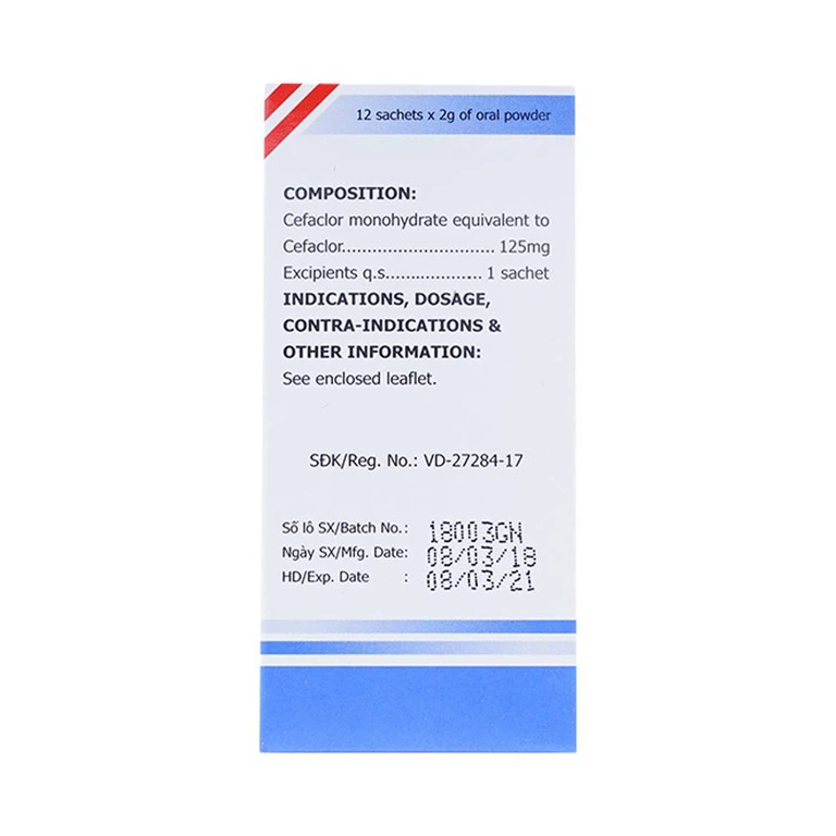 Thuốc bột uống Mekocefaclor 125mg Mekophar điều trị viêm họng, viêm phế quản, viêm admidan (12 gói)