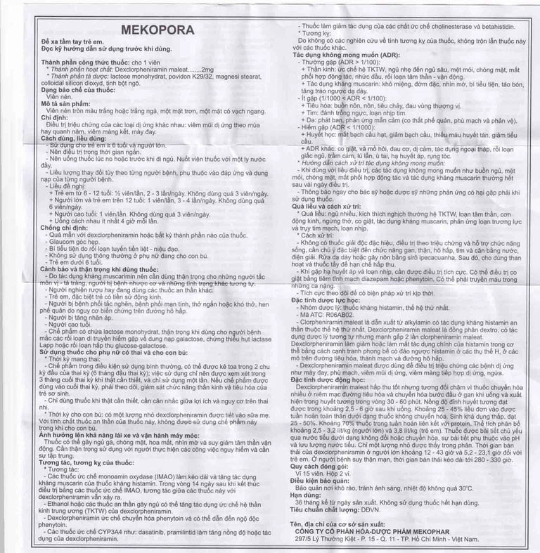Viên nén Mekopora 2mg Mekophar điều trị viêm mũi, viêm kết mạc, mày đay (2 vỉ x 15 viên)