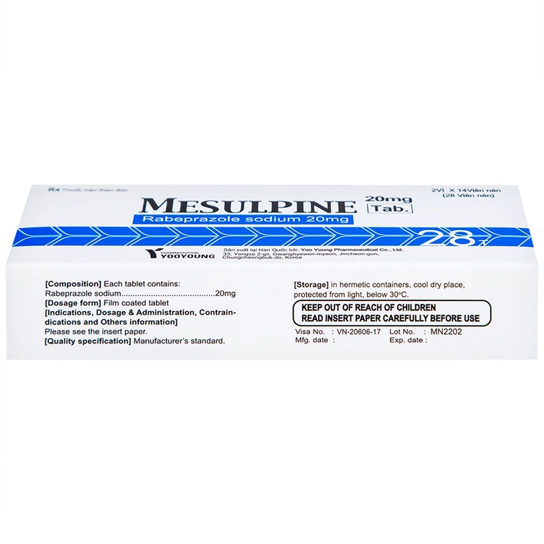 Viên nén Mesulpine 20mg YooYoung điều trị bệnh trào ngược dạ dày, thực quản (2 vỉ x 14 viên) 