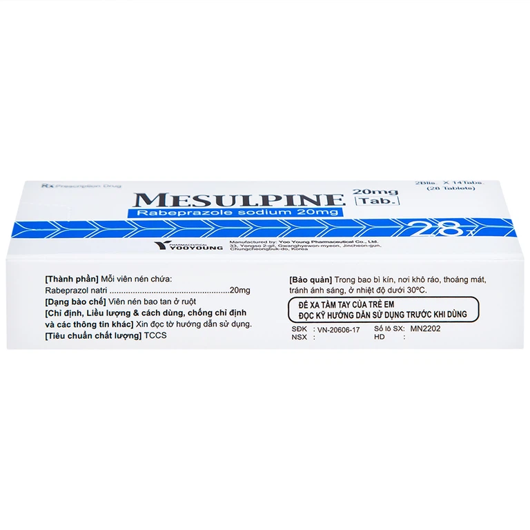 Viên nén Mesulpine 20mg YooYoung điều trị bệnh trào ngược dạ dày, thực quản (2 vỉ x 14 viên) 