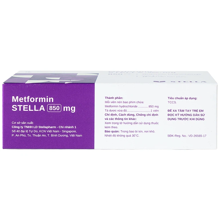 Viên nén Metformin Stella 850mg điều trị bệnh đái tháo đường (4 vỉ x 15 viên)