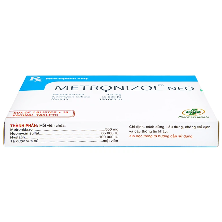 Viên đặt âm đạo Metronizol Neo OPV điều trị viêm nhiễm âm đạo (1 vỉ x 10 viên)