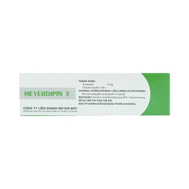Viên nén Meyerdipin 5 Meyer - BPC điều trị tăng huyết áp nhẹ và vừa, đau thắt ngực ổn định (5 vỉ x 10 viên) 