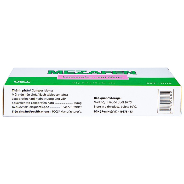 Viên nén Mezafen 60mg Hataphar kháng viêm, giảm đau viêm khớp, đau thắt lưng (3 vỉ x 10 viên)