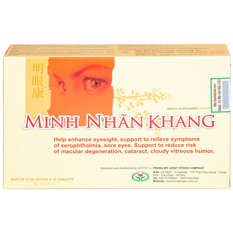 Viên uống Minh Nhãn Khang Hồng Bàng hỗ trợ điều trị thoái hóa điểm vàng, đục thủy tinh thể (3 vỉ x 10 viên)