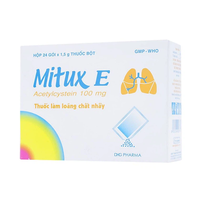 Thuốc bột uống Mitux E 100mg DHG Pharma làm loãng chất nhầy (24 gói x 1,5g)