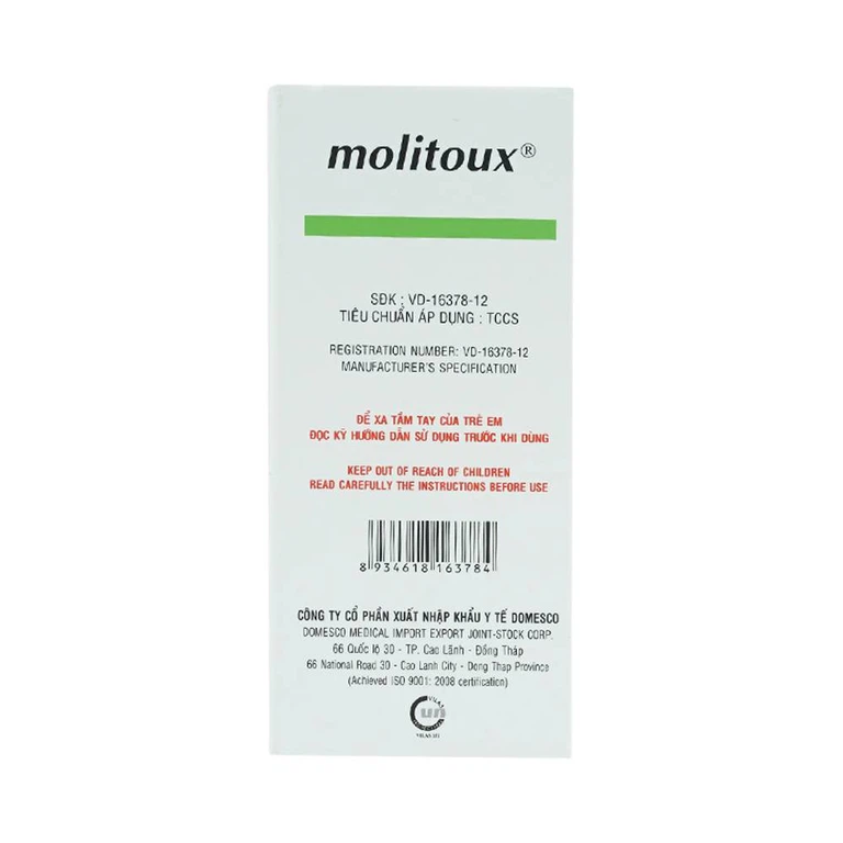 Thuốc Molitoux 50mg Domesco loãng đờm, long đờm (2 vỉ x 15 viên)