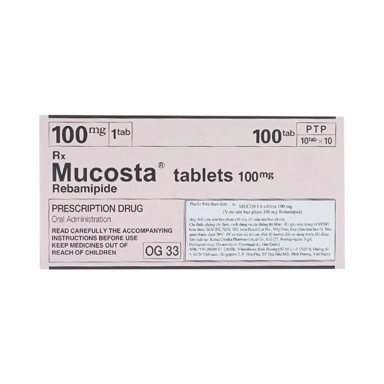 Viên nén Mucosta tablets 100mg Otsuka điều trị loét dạ dày, viêm niêm mạc dạ dày (10 vỉ x 10 viên) 