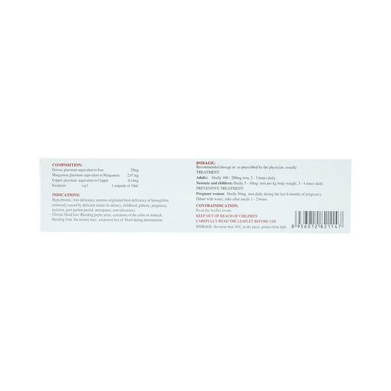 Dung dịch uống Nadyfer Nadyphar điều trị giảm nồng độ hemoglobin, mất máu kéo dài (2 vỉ x 10 ống)