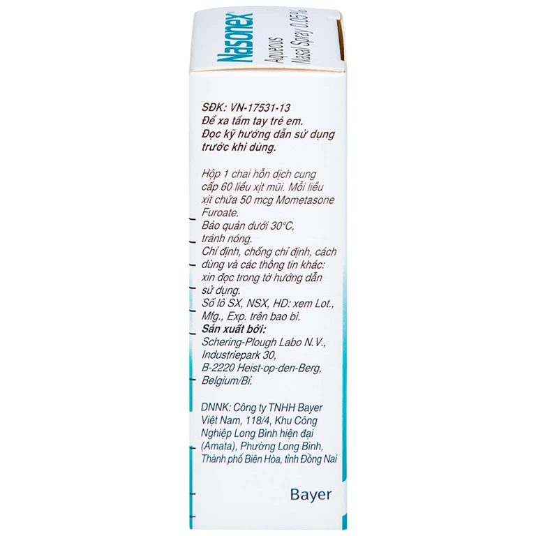 Thuốc xịt mũi Nasonex Bayer điều trị viêm mũi dị ứng (60 liều)