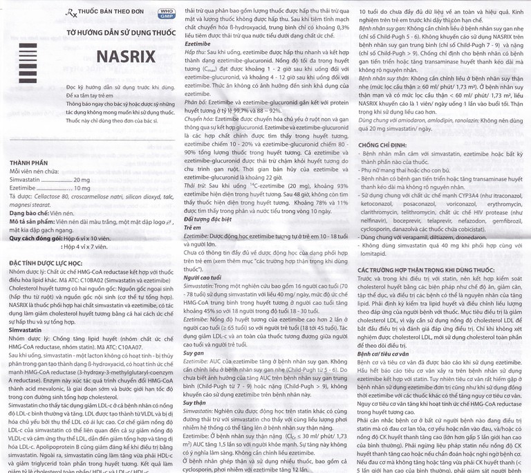 Viên nén Nasrix DaViPharm điều trị tăng cholesterol (4 vỉ x 7 viên)