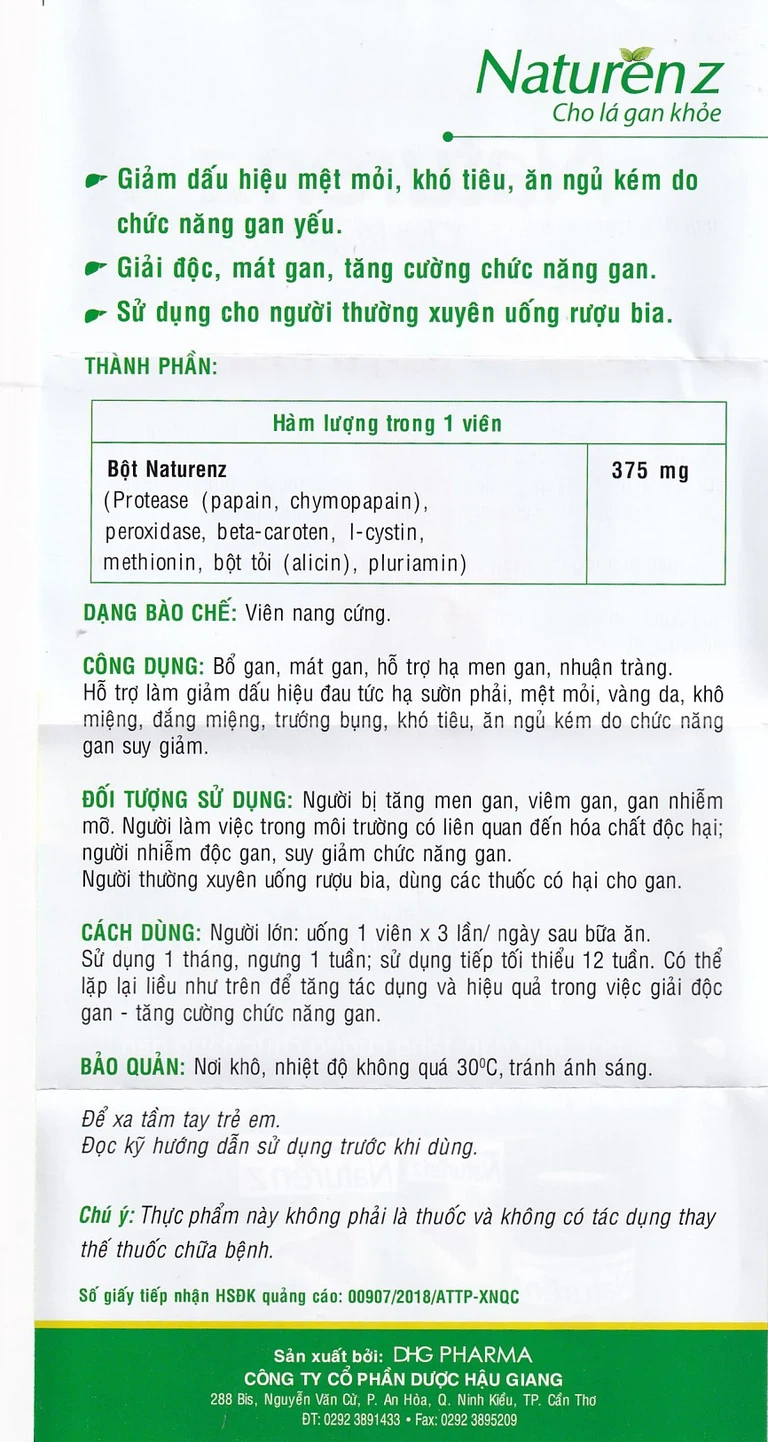 Viên uống Naturen Z DHG hỗ trợ giải độc gan (10 vỉ x 10 viên)