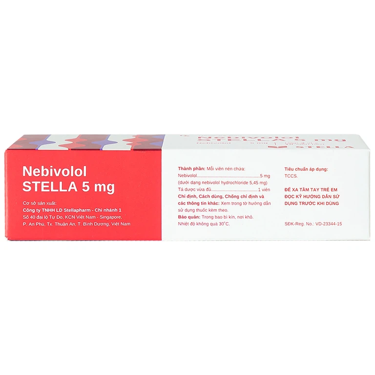 Viên nén Nebivolol Stella 5mg điều trị tăng huyết áp (3 vỉ x 10 viên)