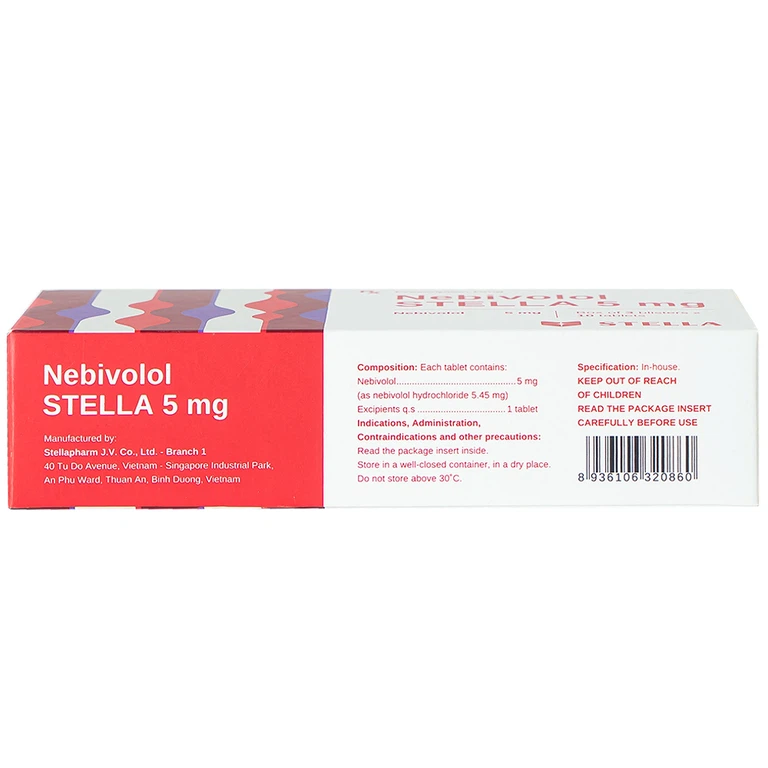 Viên nén Nebivolol Stella 5mg điều trị tăng huyết áp (3 vỉ x 10 viên)