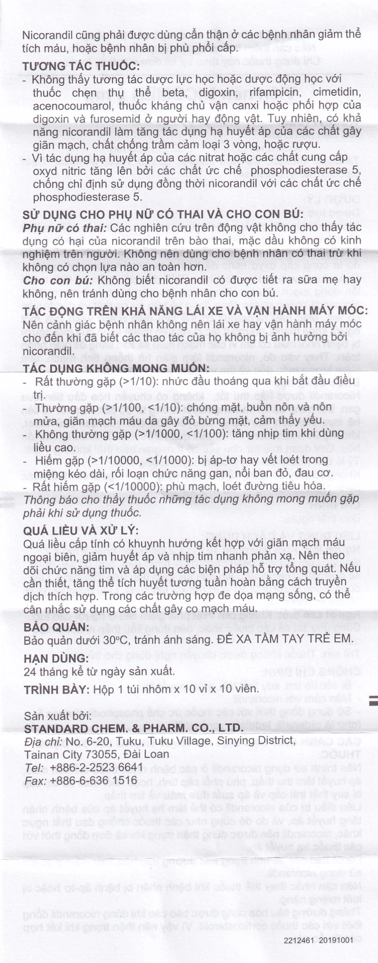 Viên nén Nicomen 5mg Standard Chem And Pharm điều trị đau thắt ngực (10 vỉ x 10 viên)