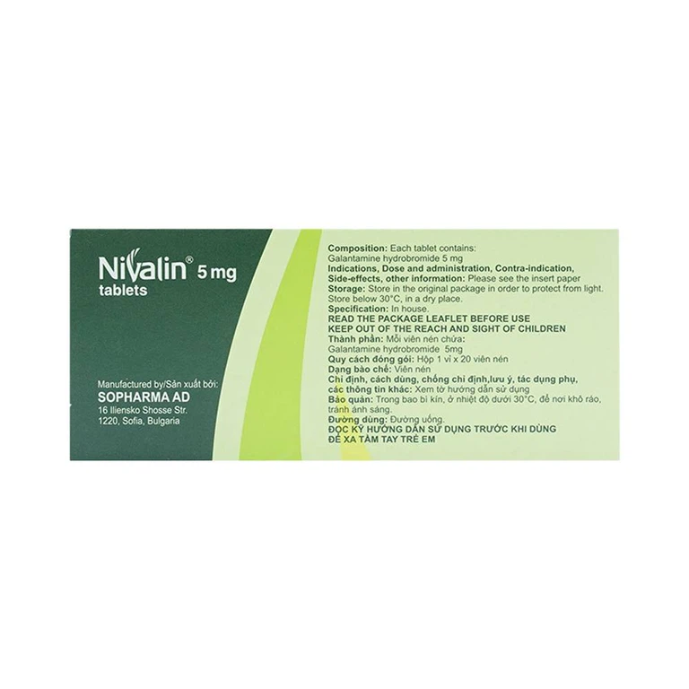 Viên nén Nivalin 5mg Sopharma điều trị sa sút trí tuệ, Alzheimer (1 vỉ x 20 viên) 