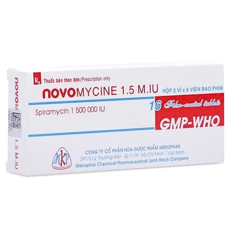 Viên nén Novomycine 1.5 M.IU Mekophar điều trị viêm họng, viêm xoang cấp (2 vỉ x 8 viên)