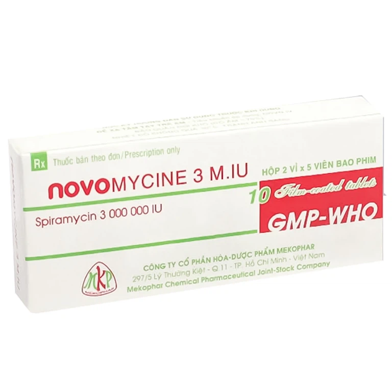 Thuốc Novomycine 3 M.IU Mekophar điều trị nhiễm khuẩn đường hô hấp, da và sinh dục ( 2 vỉ x 5 viên)