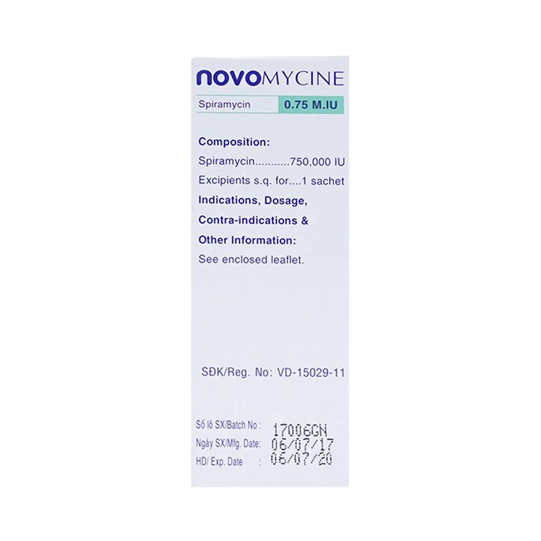 Thuốc cốm Novomycine 0,75 M.IU Mekophar điều trị nhiễm khuẩn đường hô hấp, da và sinh dục (20 gói x 3g)