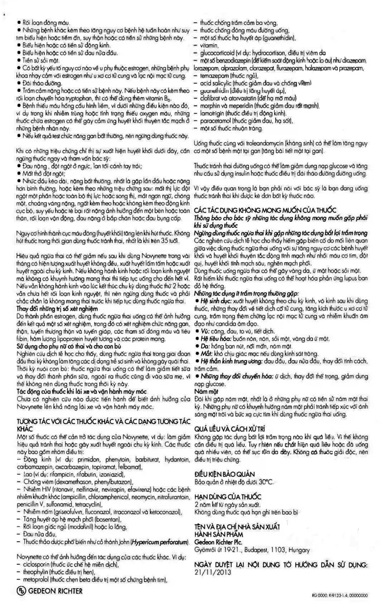 Thuốc Novynette Gedeon dùng ngừa thai (1 vỉ x 21 viên)