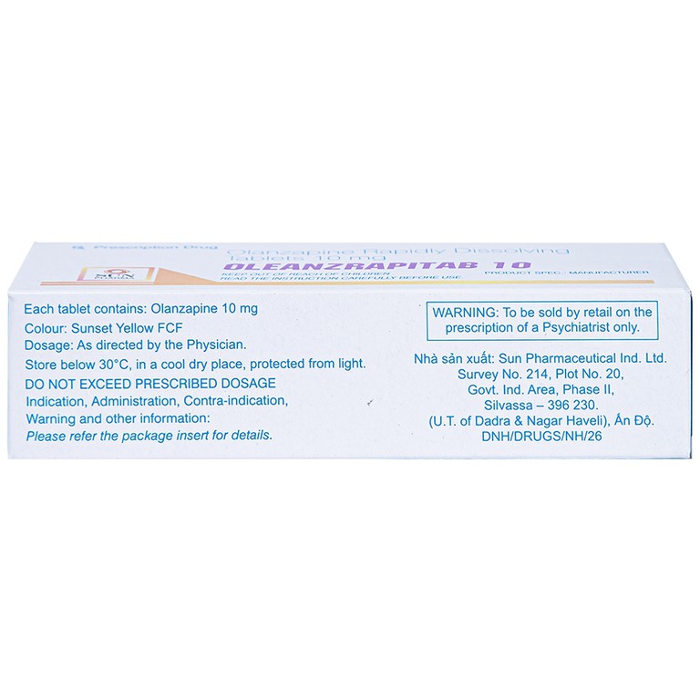 Viên nén Oleanzrapitab 10 Sun Pharma điều trị tâm thần phân liệt (5 vỉ x 10 viên)