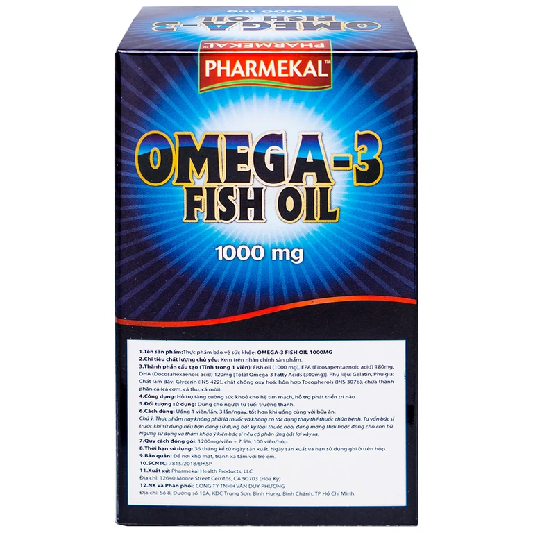 Viên uống Omega-3 Fish Oil 1000mg Pharmekal tăng cường sức khỏe cho hệ tim mạch, giúp bổ mắt (100 viên)