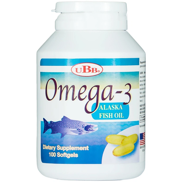 Viên uống Omega-3 Alaska Fish Oil UBB giúp hạ mỡ trong máu, bổ não (100 viên) 